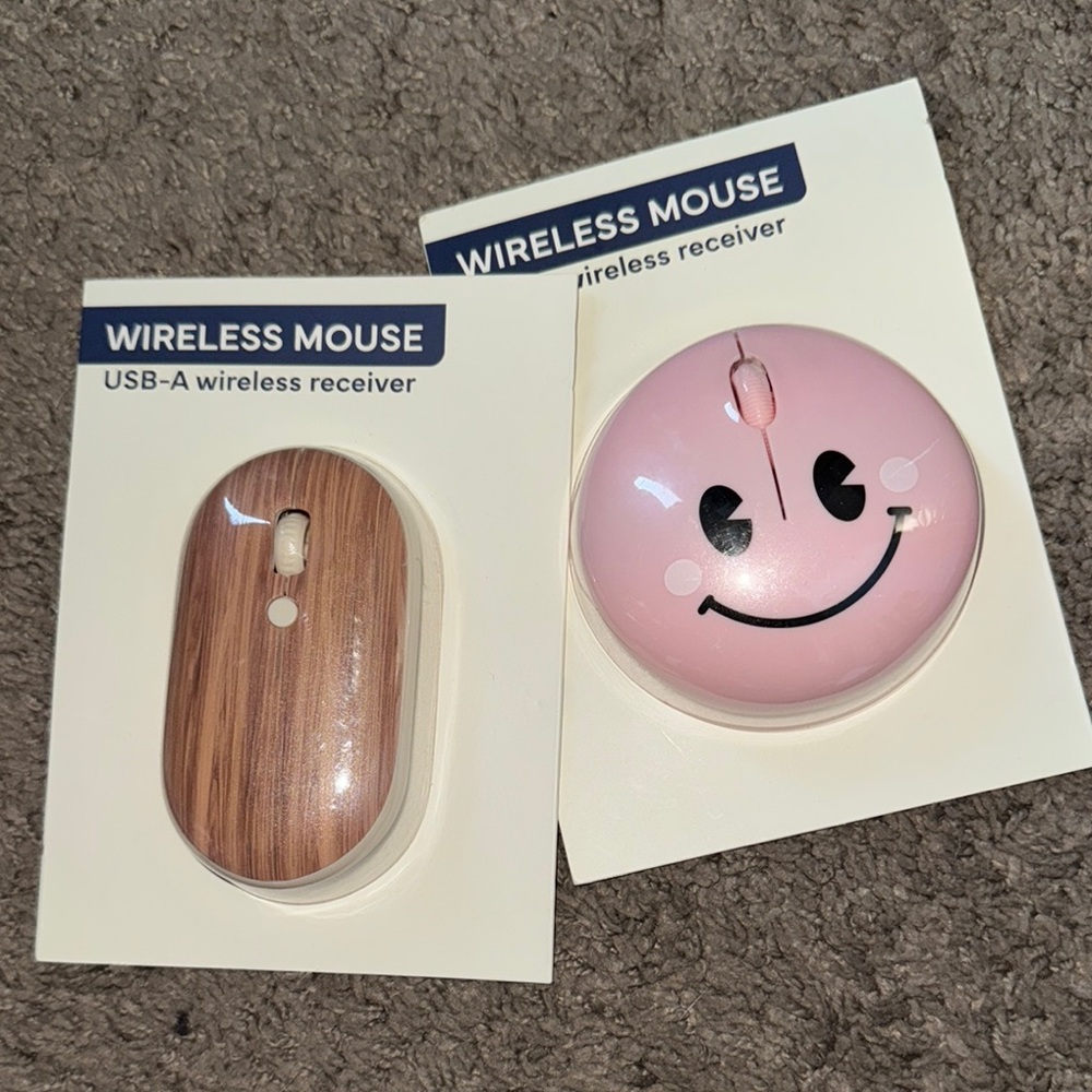 Pink Smiley Face Wireless Mouse and wood like color
